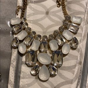 Silver & White Large Gem Necklace with Gold Chain